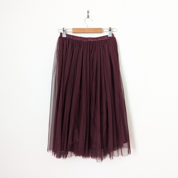NWT Lace & Beads ASOS Deep Berry Burgundy Val Tulle Pleated Midi Skirt - Picture 5 of 6